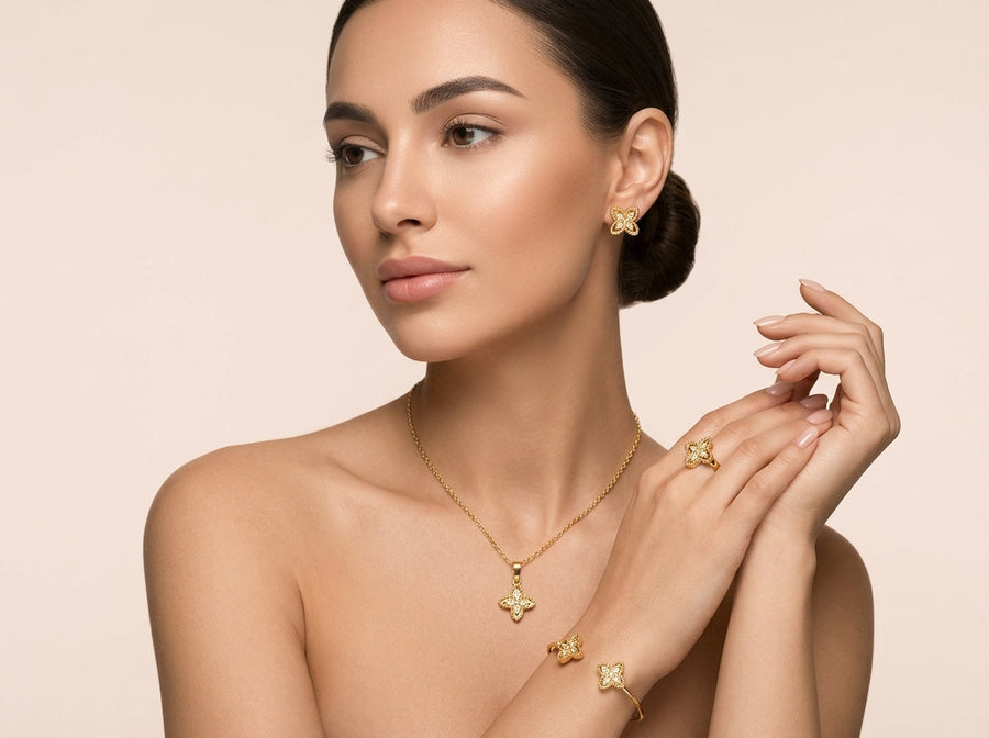 Gold Plated Four-Leaf Clover Jewelry Set