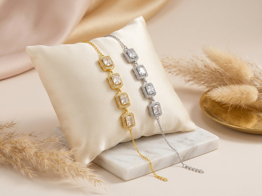 Emerald-Cut Halo Zirconia Bracelet