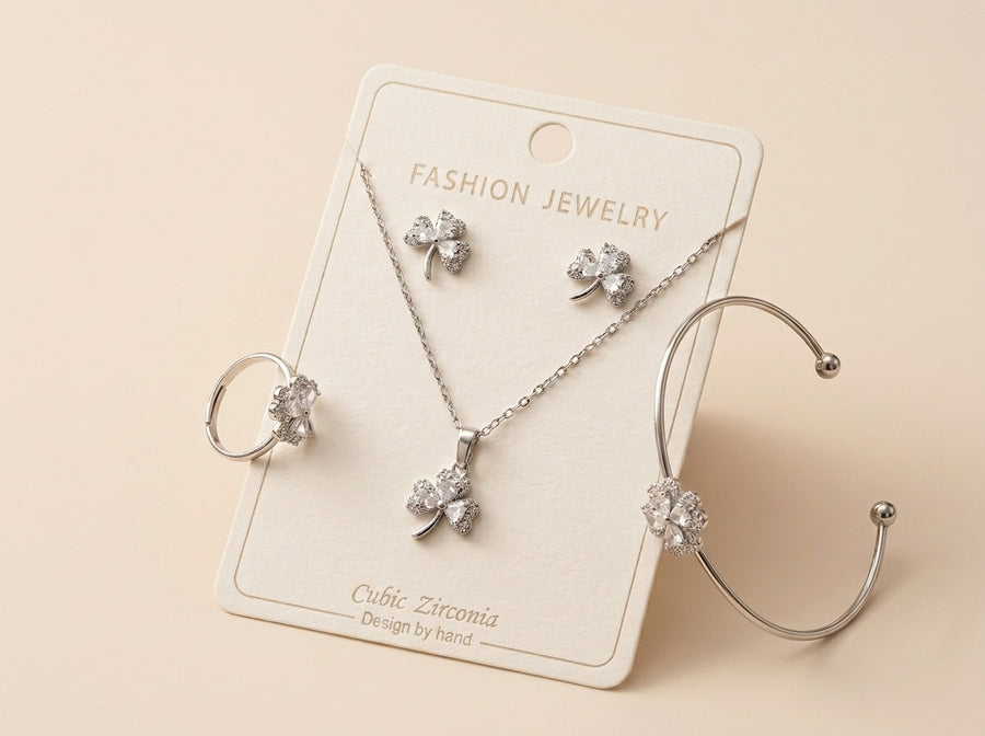 Silver Clover Crystal Jewelry Set