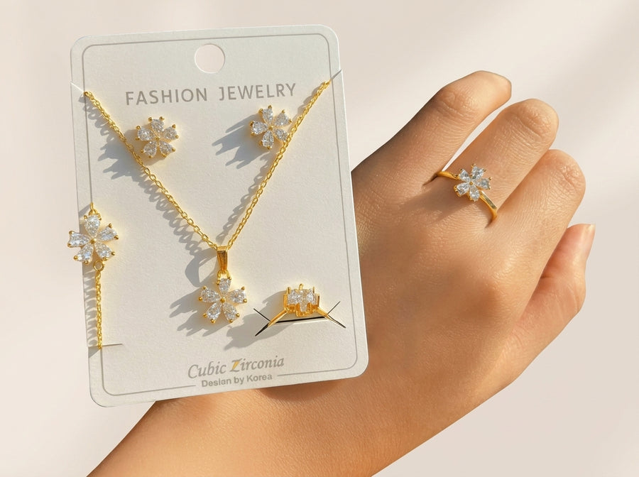 Floral Blossom Clover Zirconia Jewelry Set