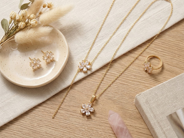 Floral Blossom Clover Zirconia Jewelry Set
