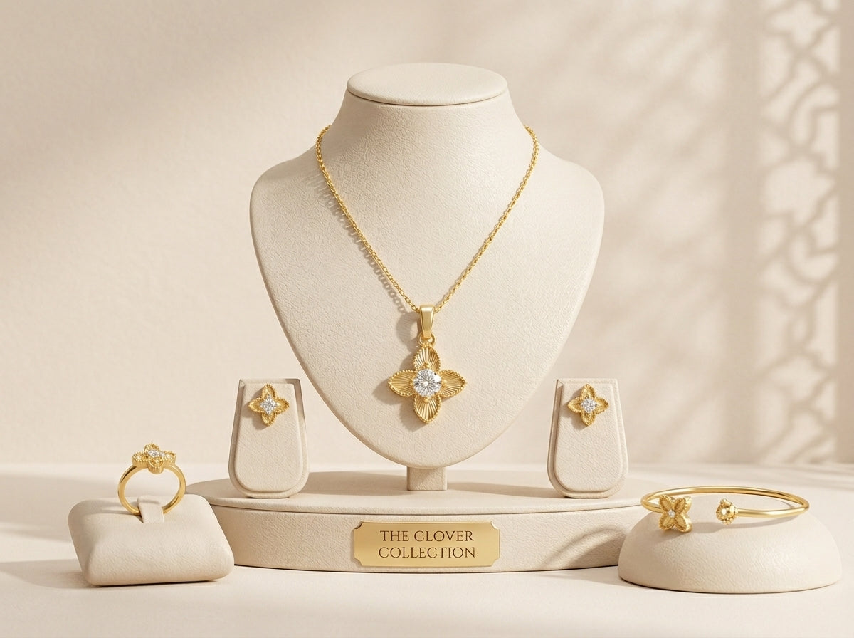 Gold Plated Four-Leaf Clover Jewelry Set