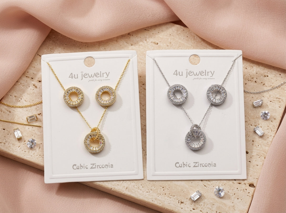 Radiant Circle Halo CZ Pendant Set
