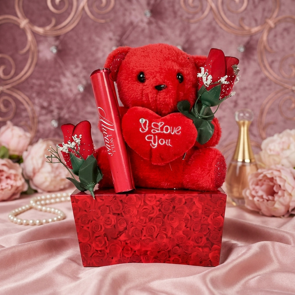 Valentine Teddy & Flower Gift Set