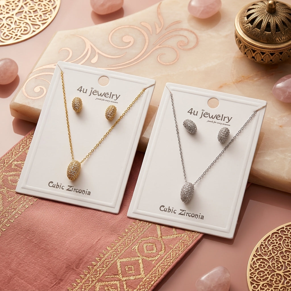 Oval Sparkle CZ Pendant Set