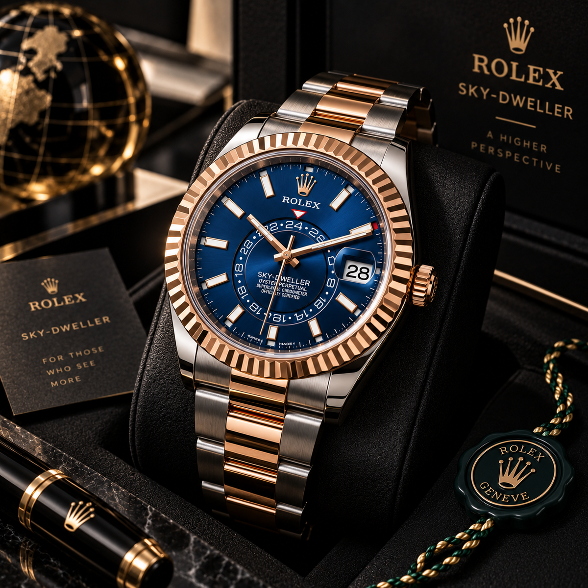 Rolex Sky-Dweller Two-Tone Rose Gold & Steel Blue Dial Luxury Watch