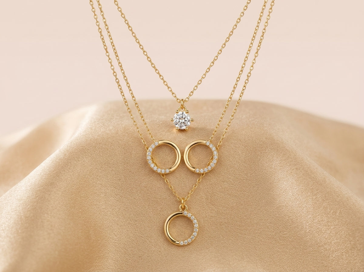 Double Ring Sparkle Pendant Set