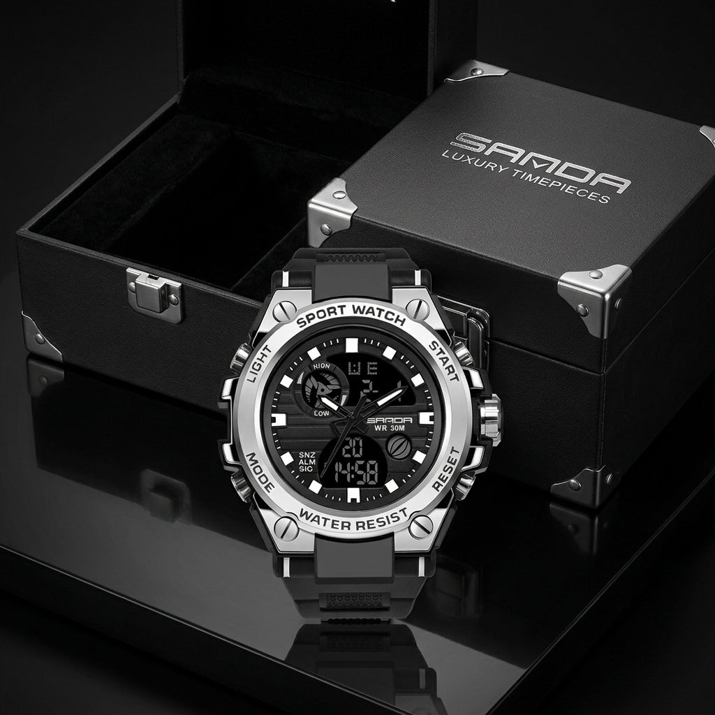 Sanda Men'S Sports Watch Trendy Multi-Kinetic Luminous Waterproof Watch With Calendar Dual Display Quartz Electronic Watch