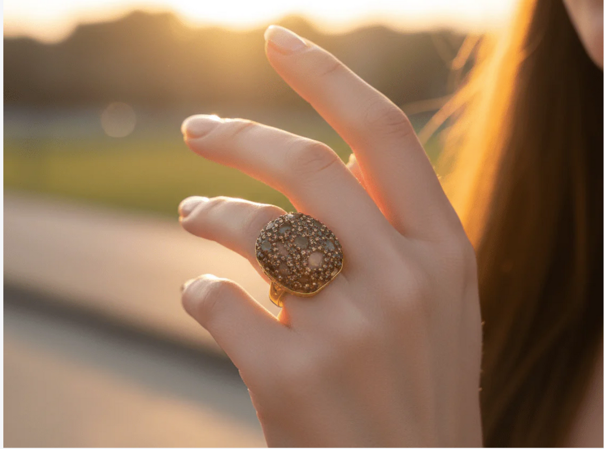 Champagne Crystal Dome Statement Ring